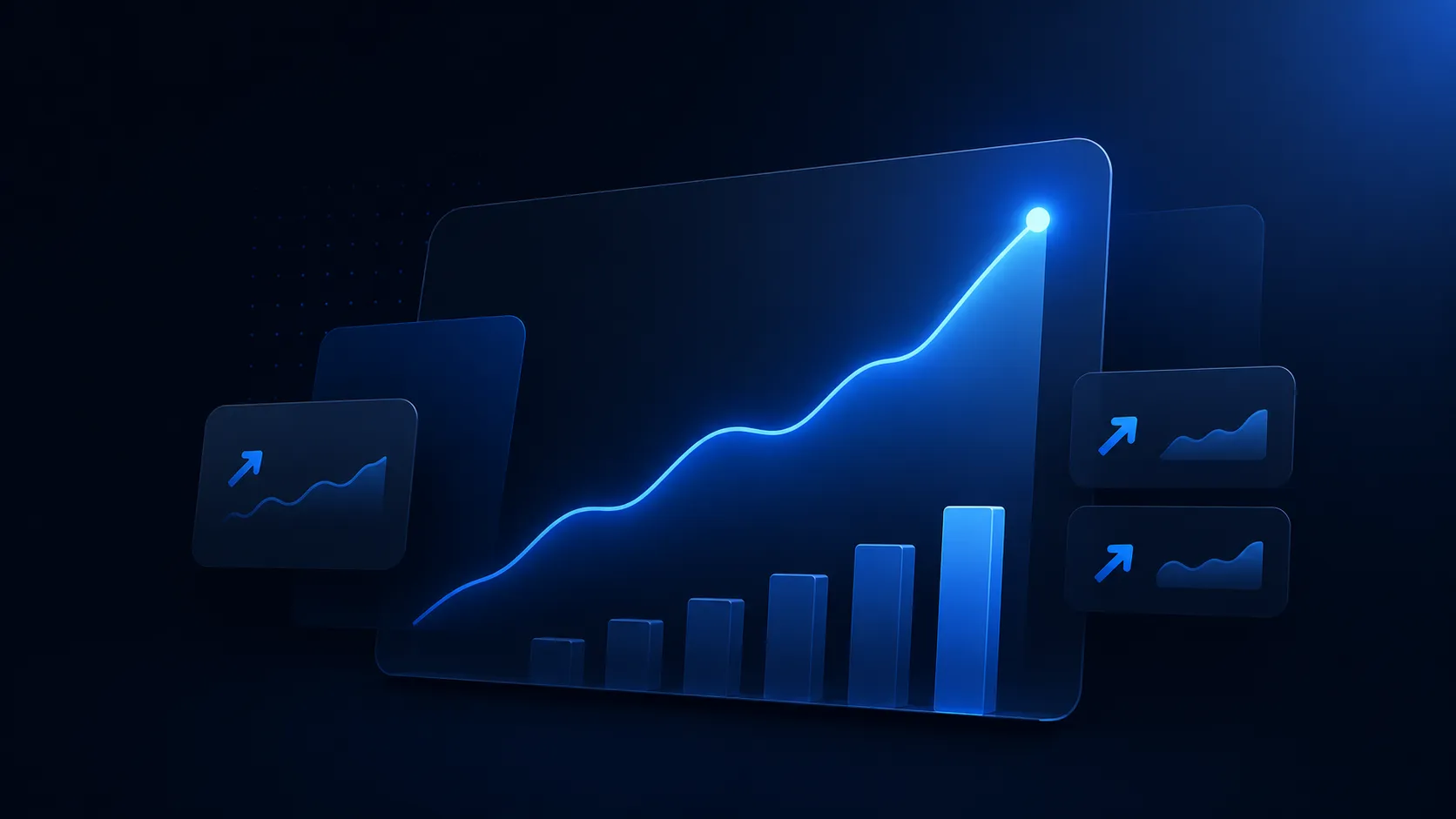 Stylised analytics dashboard with a climbing performance line